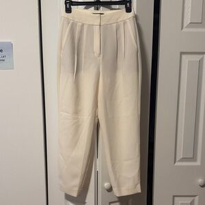 Express 0S Cream High-Rise Pleated Cropped Trousers - ankle cropped